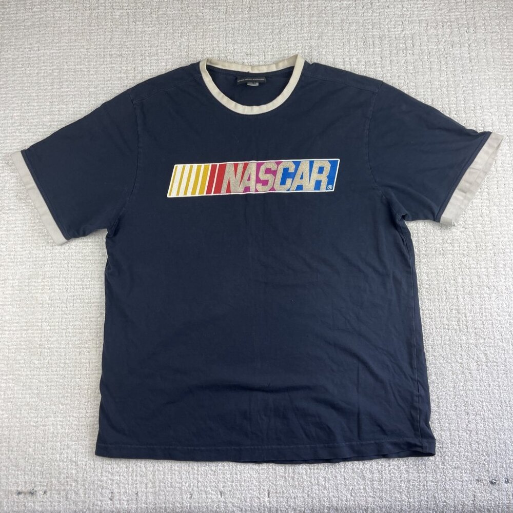 Y2K Black NASCAR Graphic T Shirt Men M Spell Out Racing Stained read*
